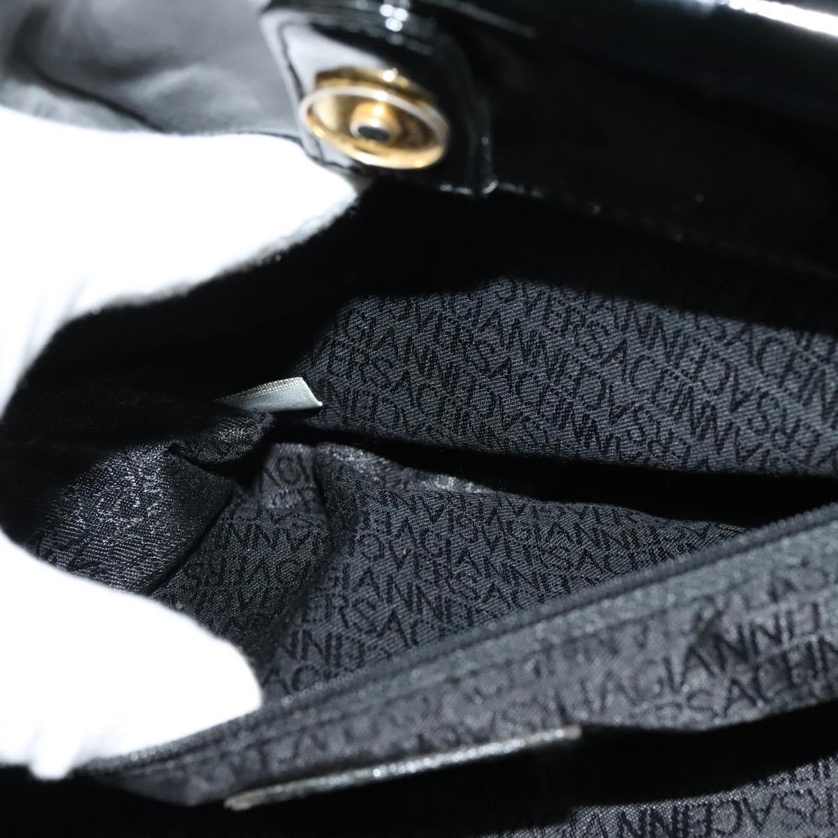 VERSACE Hand Bag Leather Black Gold Auth bs26249