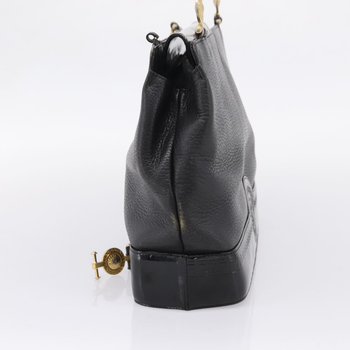 VERSACE Hand Bag Leather Black Gold Auth bs26249