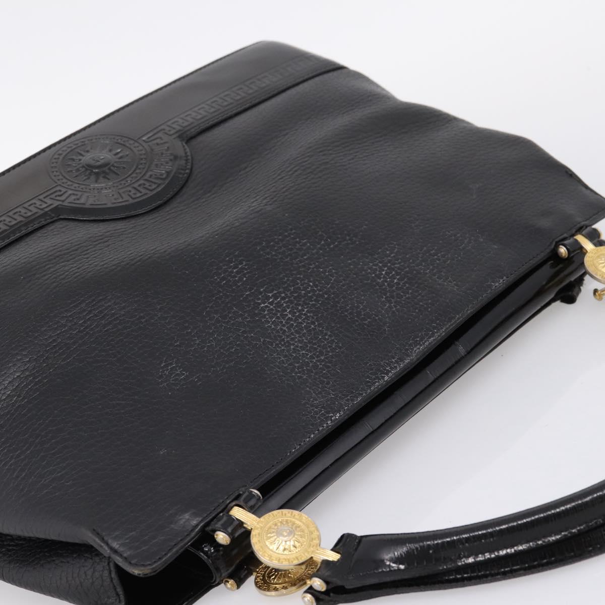 VERSACE Hand Bag Leather Black Gold Auth bs26249