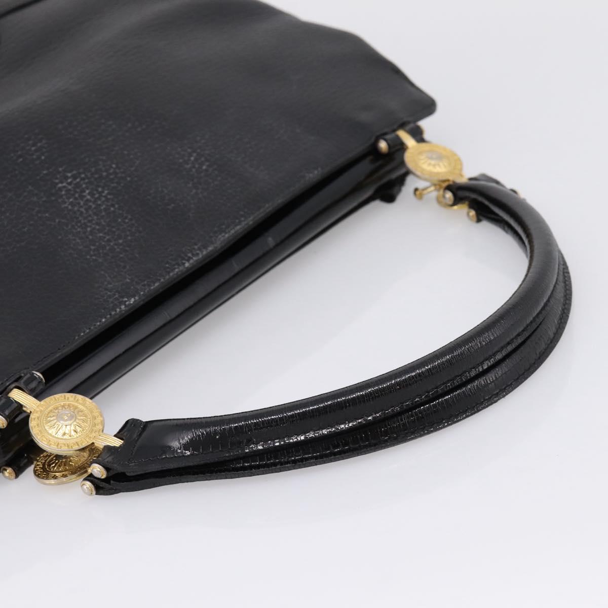 VERSACE Hand Bag Leather Black Gold Auth bs26249