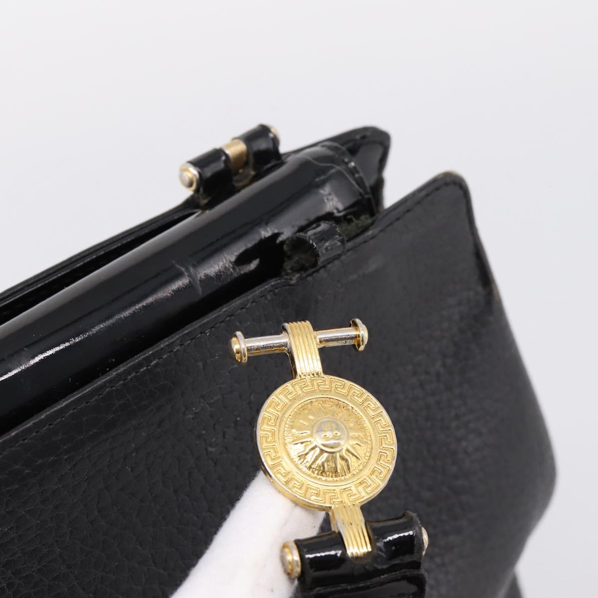 VERSACE Hand Bag Leather Black Gold Auth bs26249