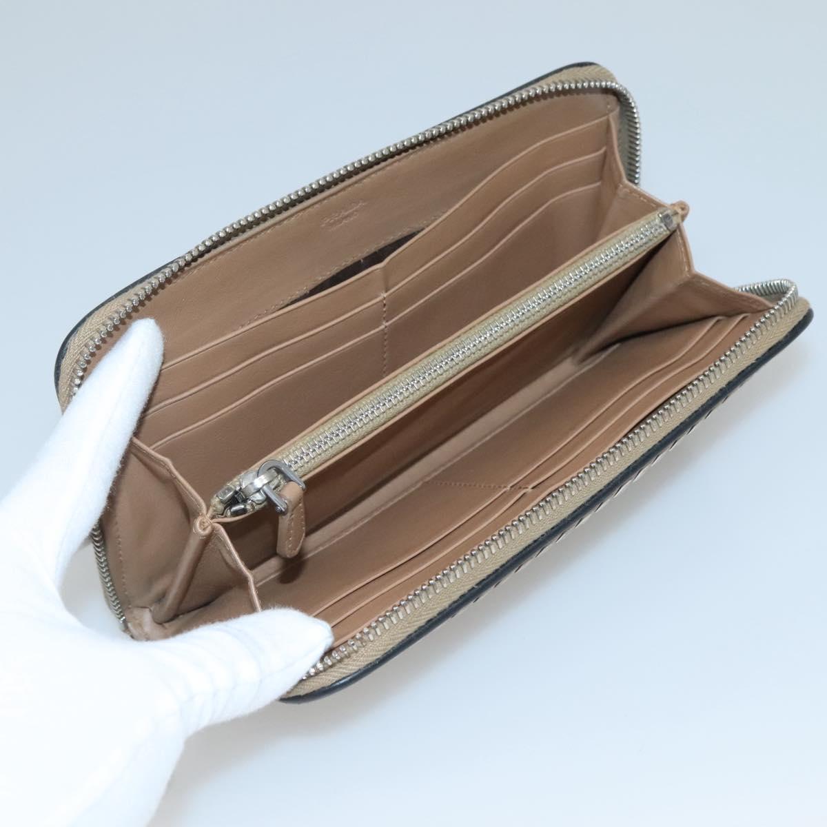 PRADA Long Wallet Leather Silver Beige Auth bs26270