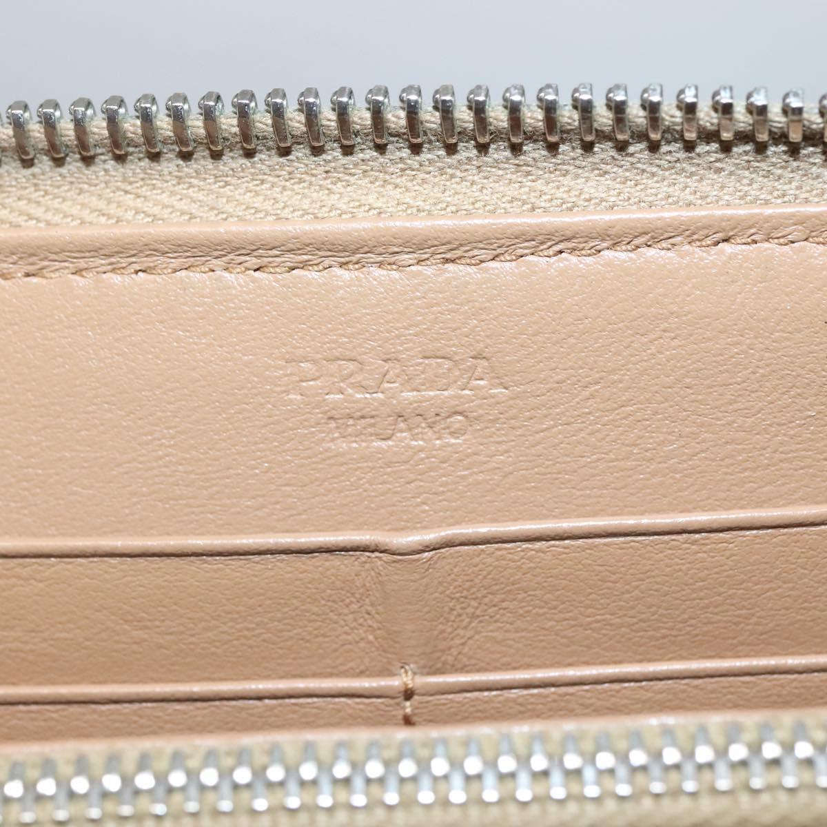 PRADA Long Wallet Leather Silver Beige Auth bs26270
