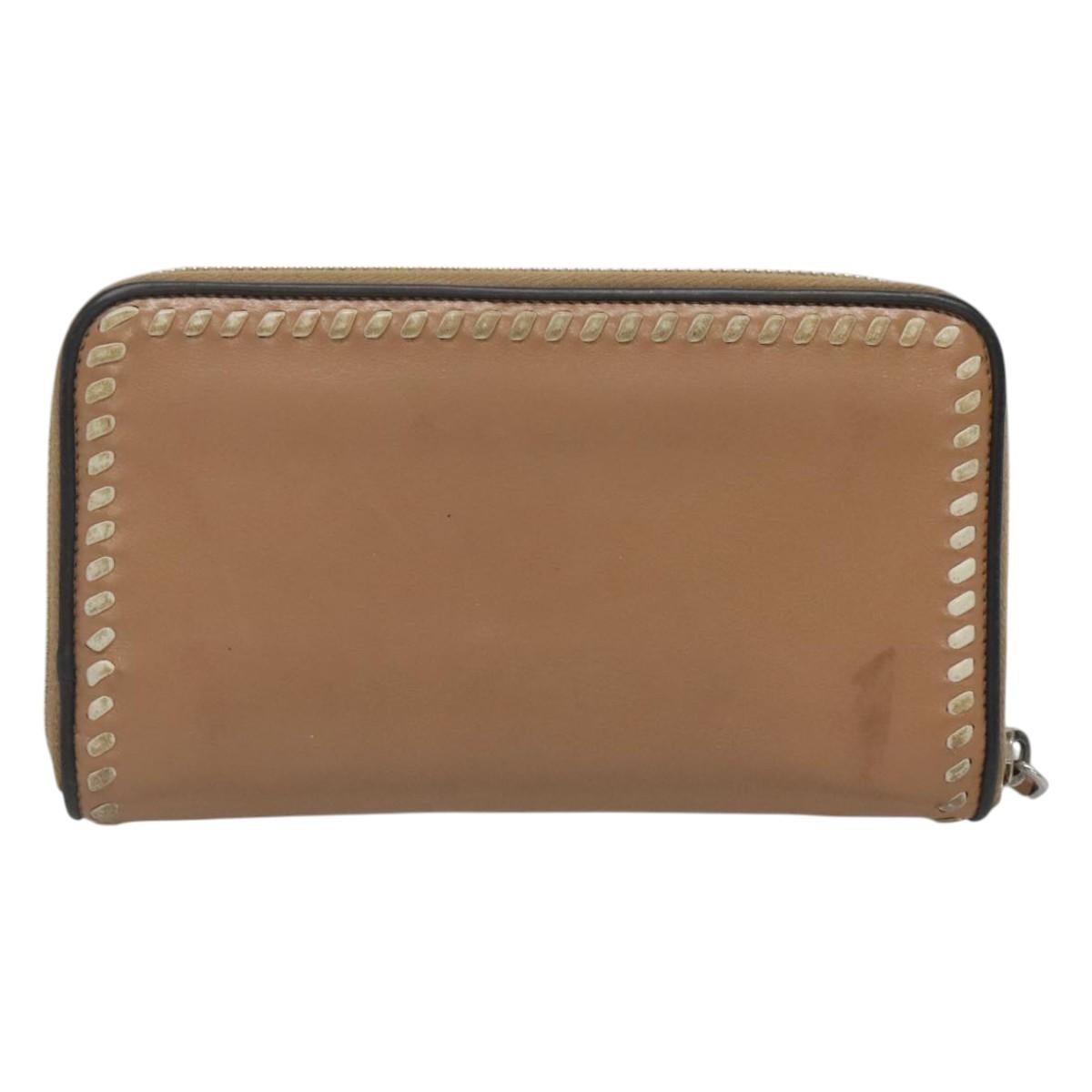 PRADA Long Wallet Leather Silver Beige Auth bs26270