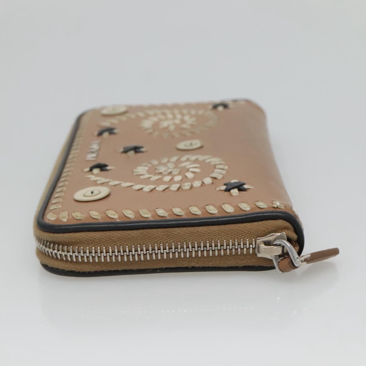 PRADA Long Wallet Leather Silver Beige Auth bs26270