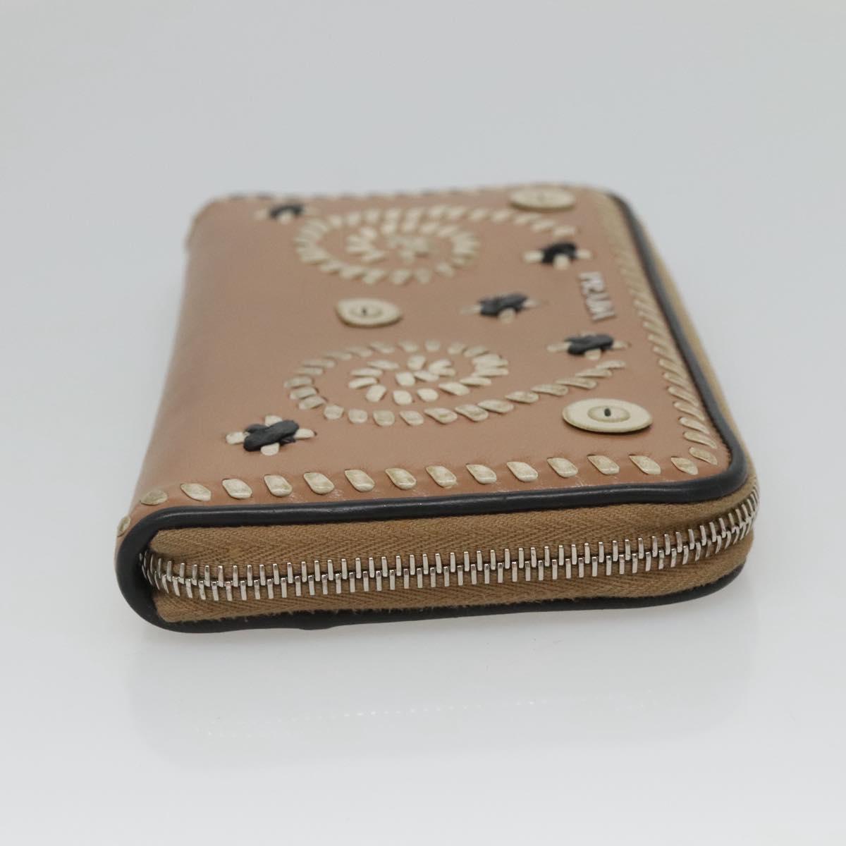 PRADA Long Wallet Leather Silver Beige Auth bs26270