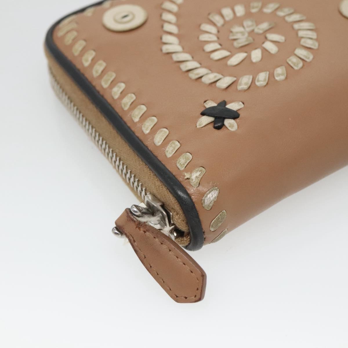 PRADA Long Wallet Leather Silver Beige Auth bs26270