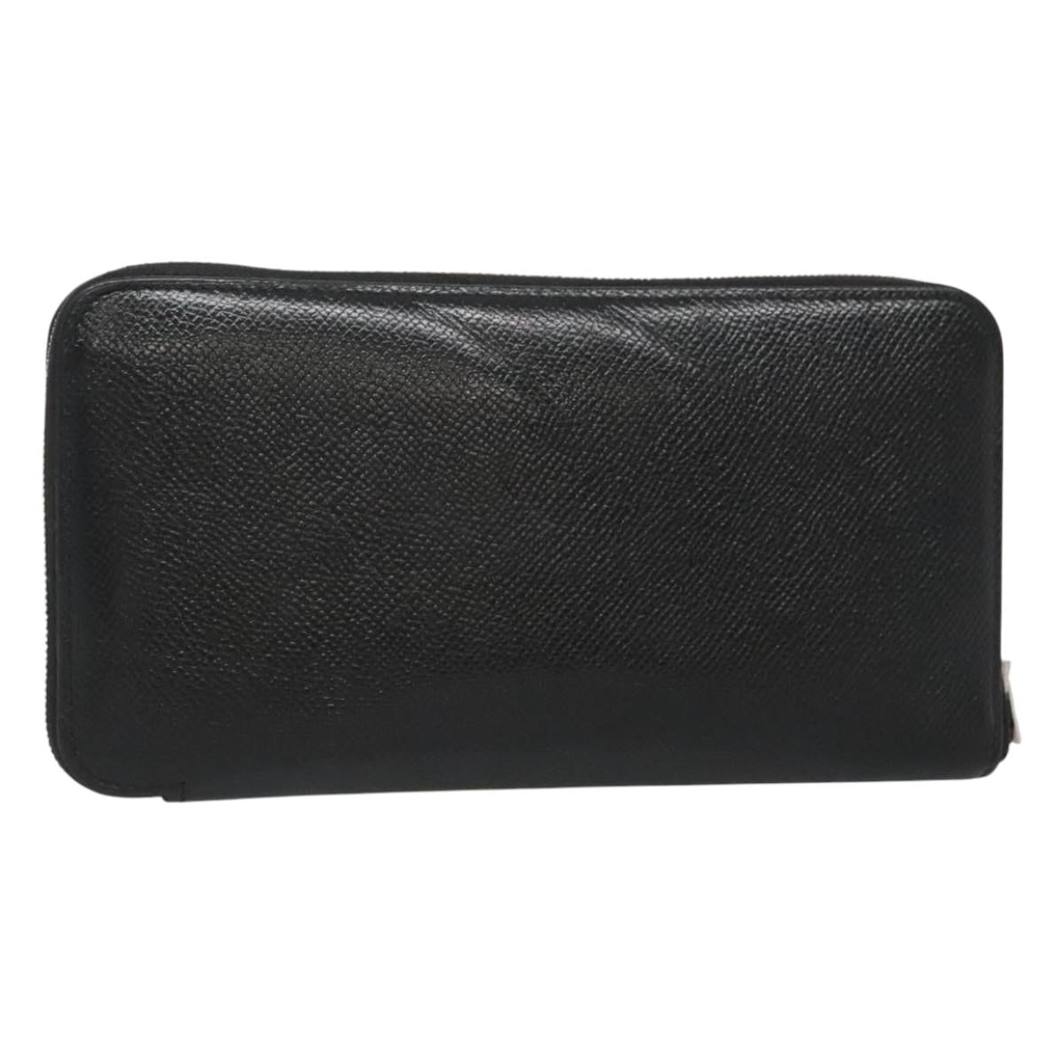 HERMES Azap Long Long Wallet Leather Black Silver Auth bs26278