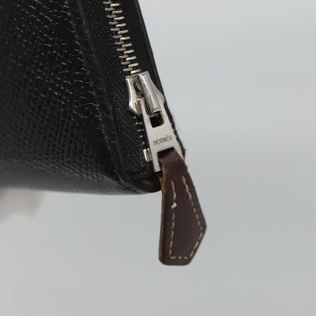 HERMES Azap Long Long Wallet Leather Black Silver Auth bs26278