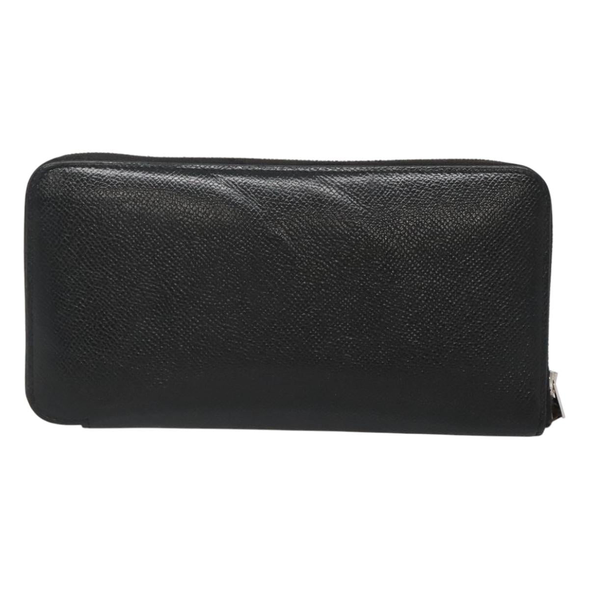 HERMES Azap Long Long Wallet Leather Black Silver Auth bs26278
