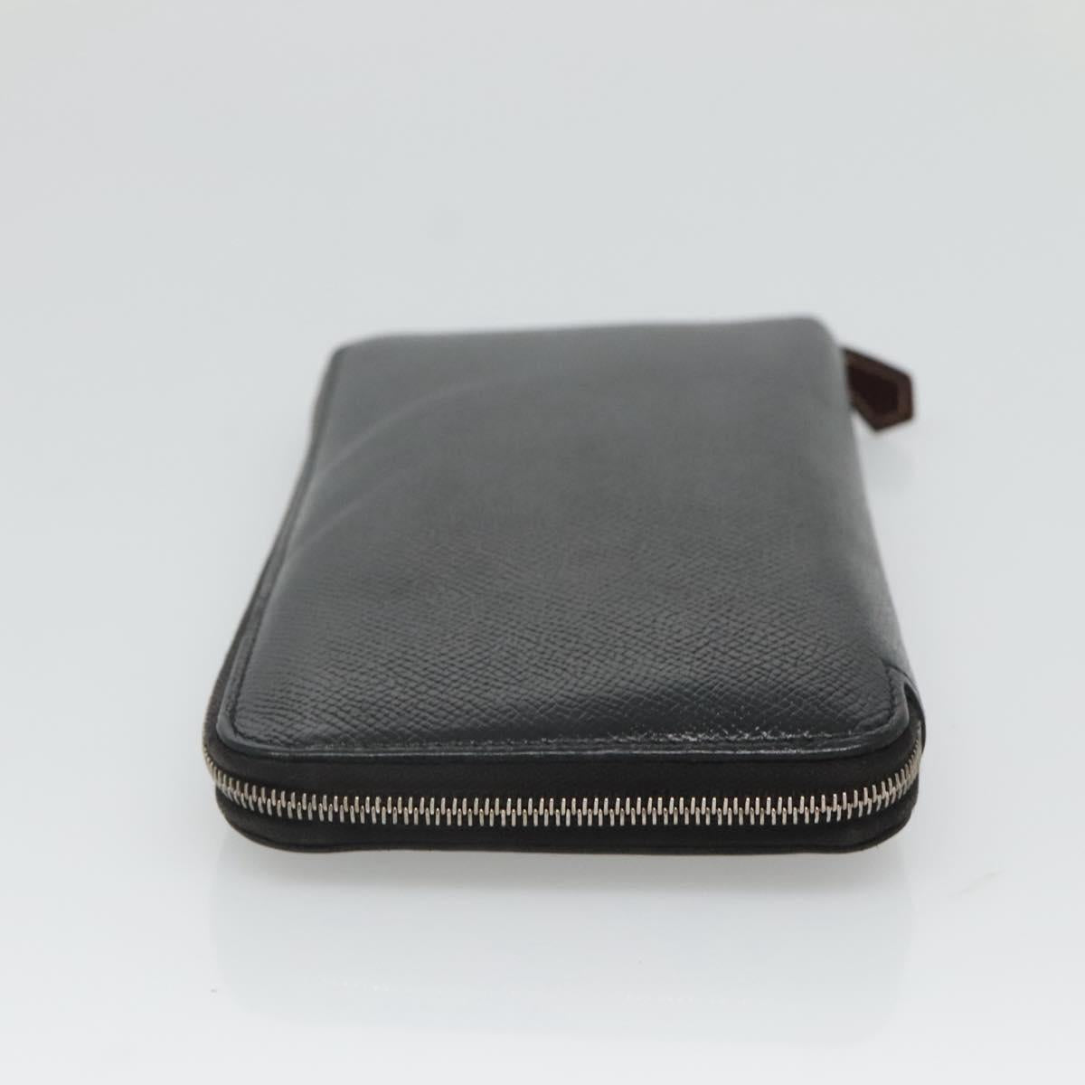 HERMES Azap Long Long Wallet Leather Black Silver Auth bs26278
