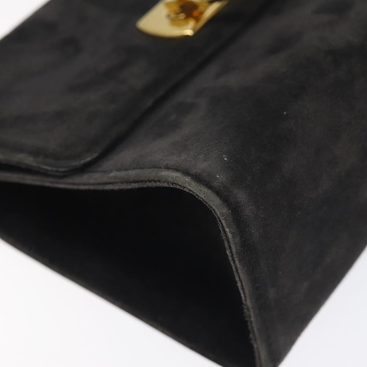 Salvatore Ferragamo Gancini Shoulder Bag Suede Black Gold Auth bs26286