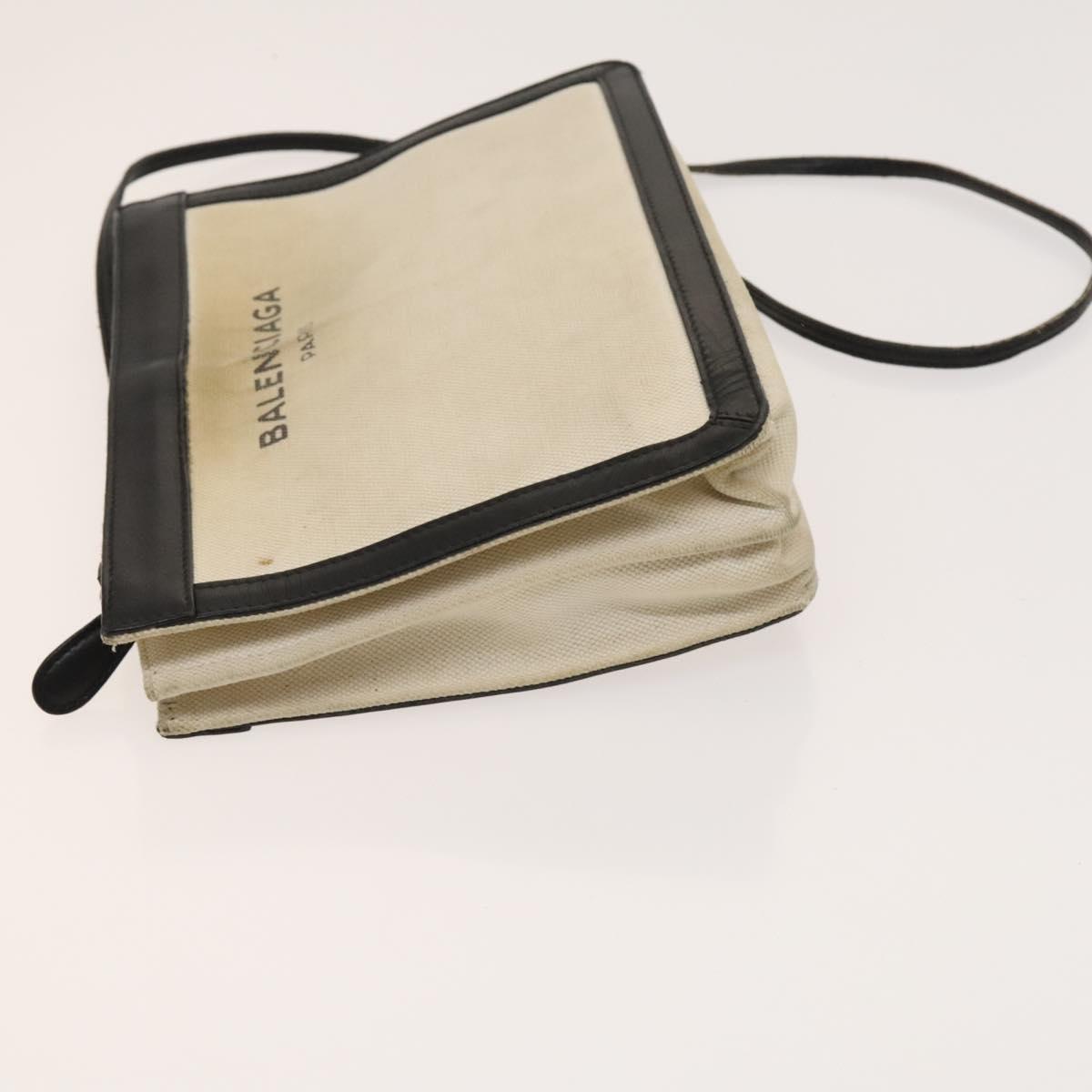 BALENCIAGA Shoulder Bag Canvas Beige Black Silver Auth bs26288