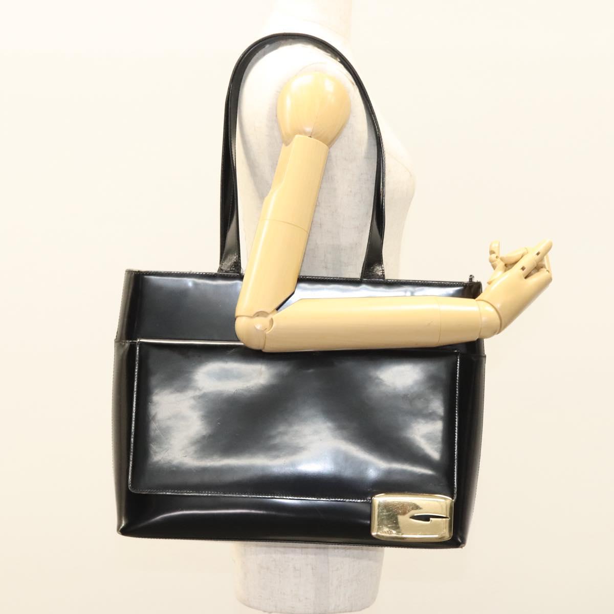 GUCCI Shoulder Bag Enamel Black Gold 002 2113 0483 Auth bs26329