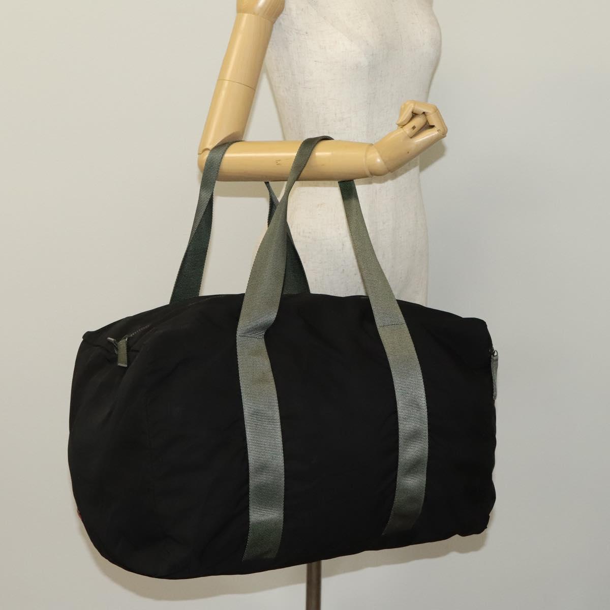 PRADA Sports Boston Bag Nylon Black Silver Auth bs26343