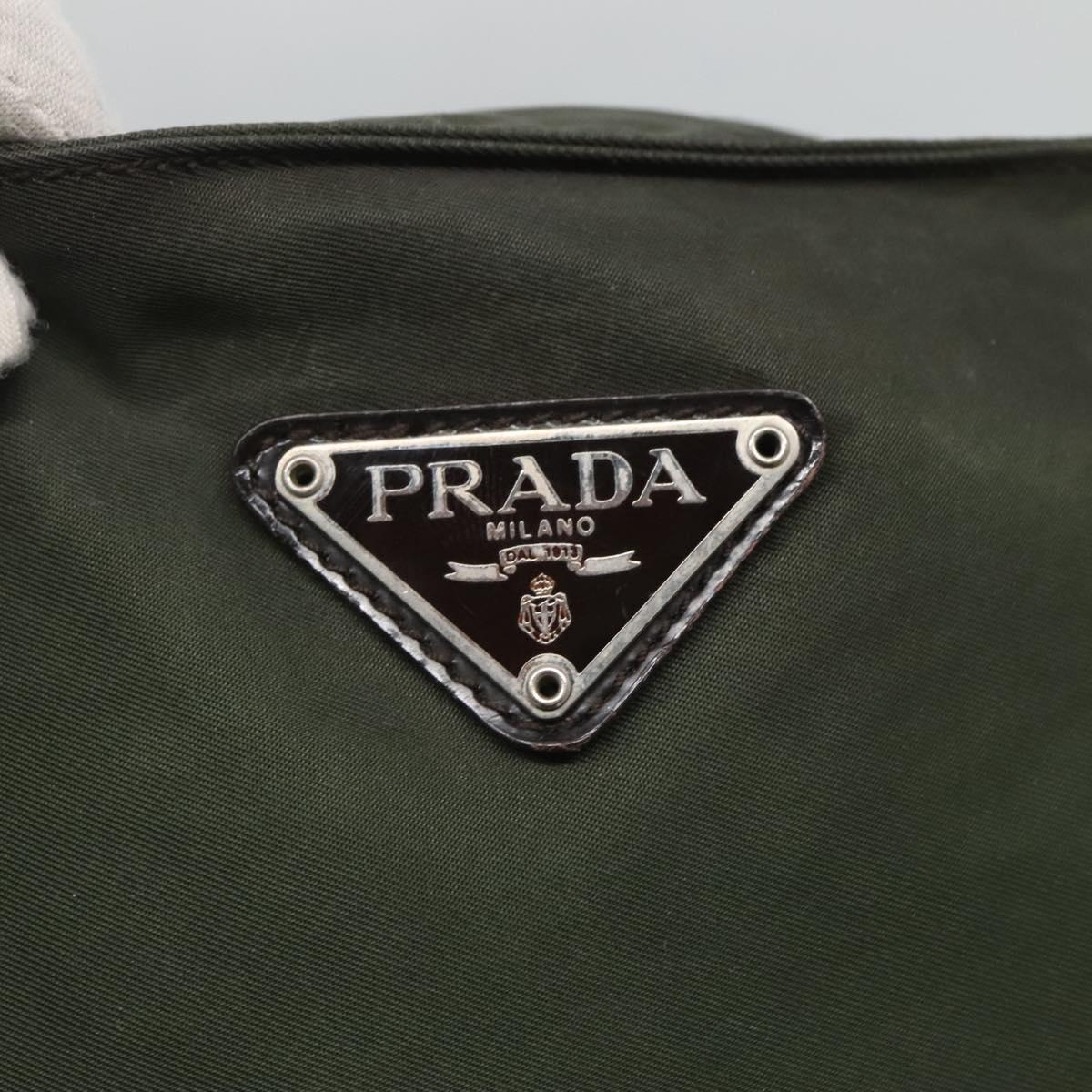 PRADA Shoulder Bag Nylon Khaki Silver Auth bs26349