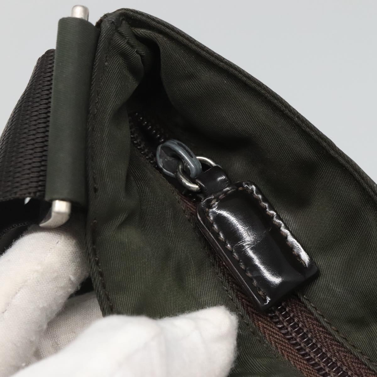 PRADA Shoulder Bag Nylon Khaki Silver Auth bs26349