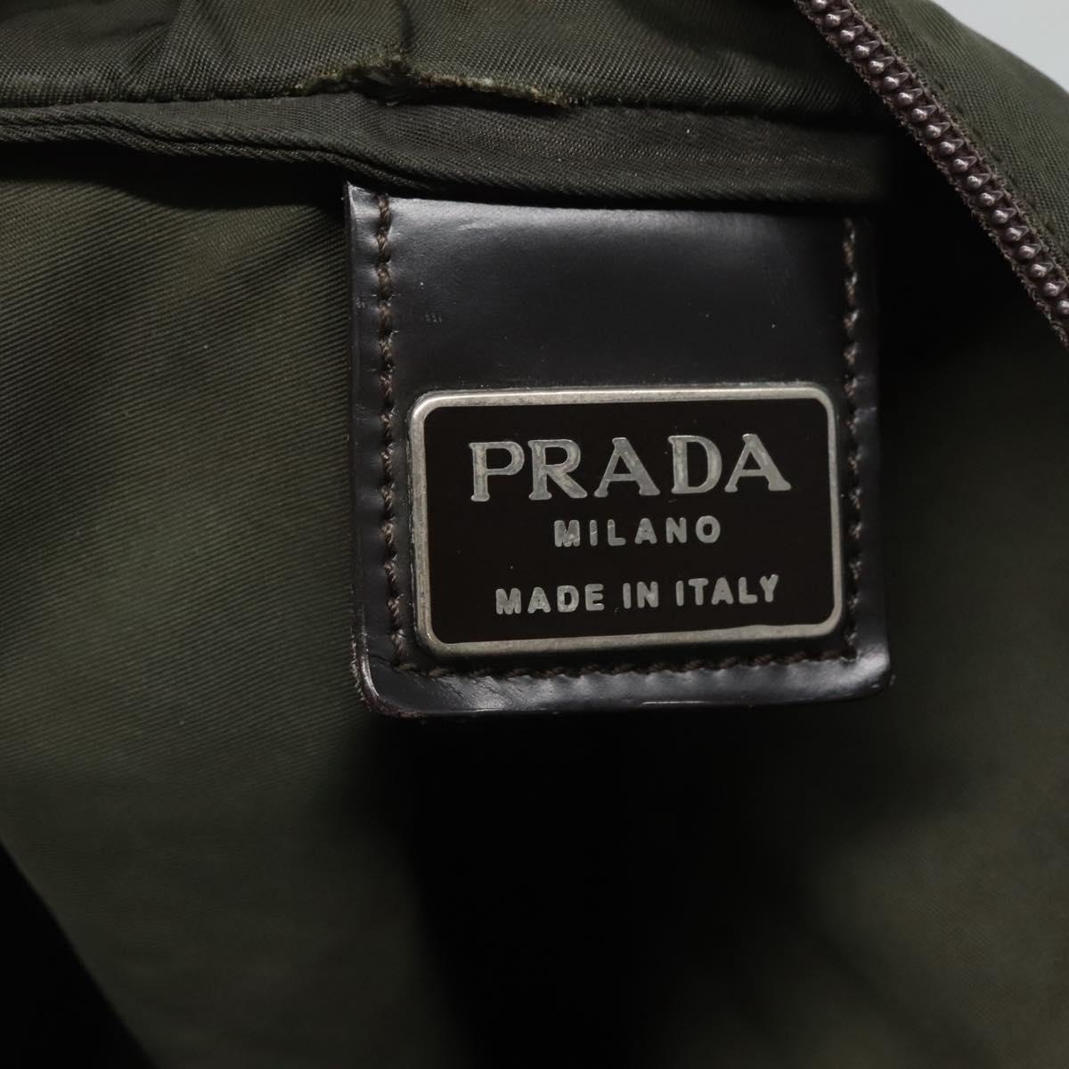 PRADA Shoulder Bag Nylon Khaki Silver Auth bs26349