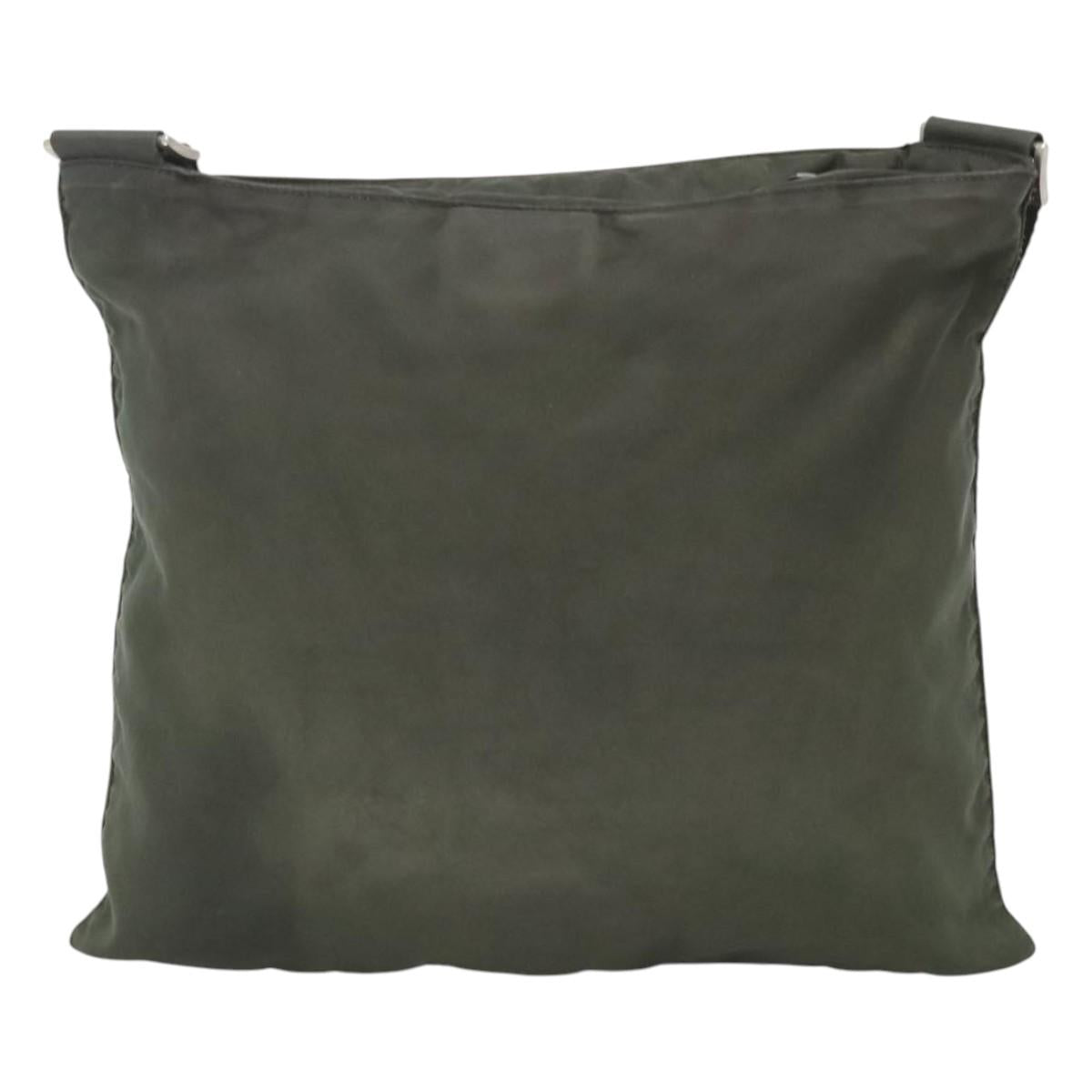 PRADA Shoulder Bag Nylon Khaki Silver Auth bs26349