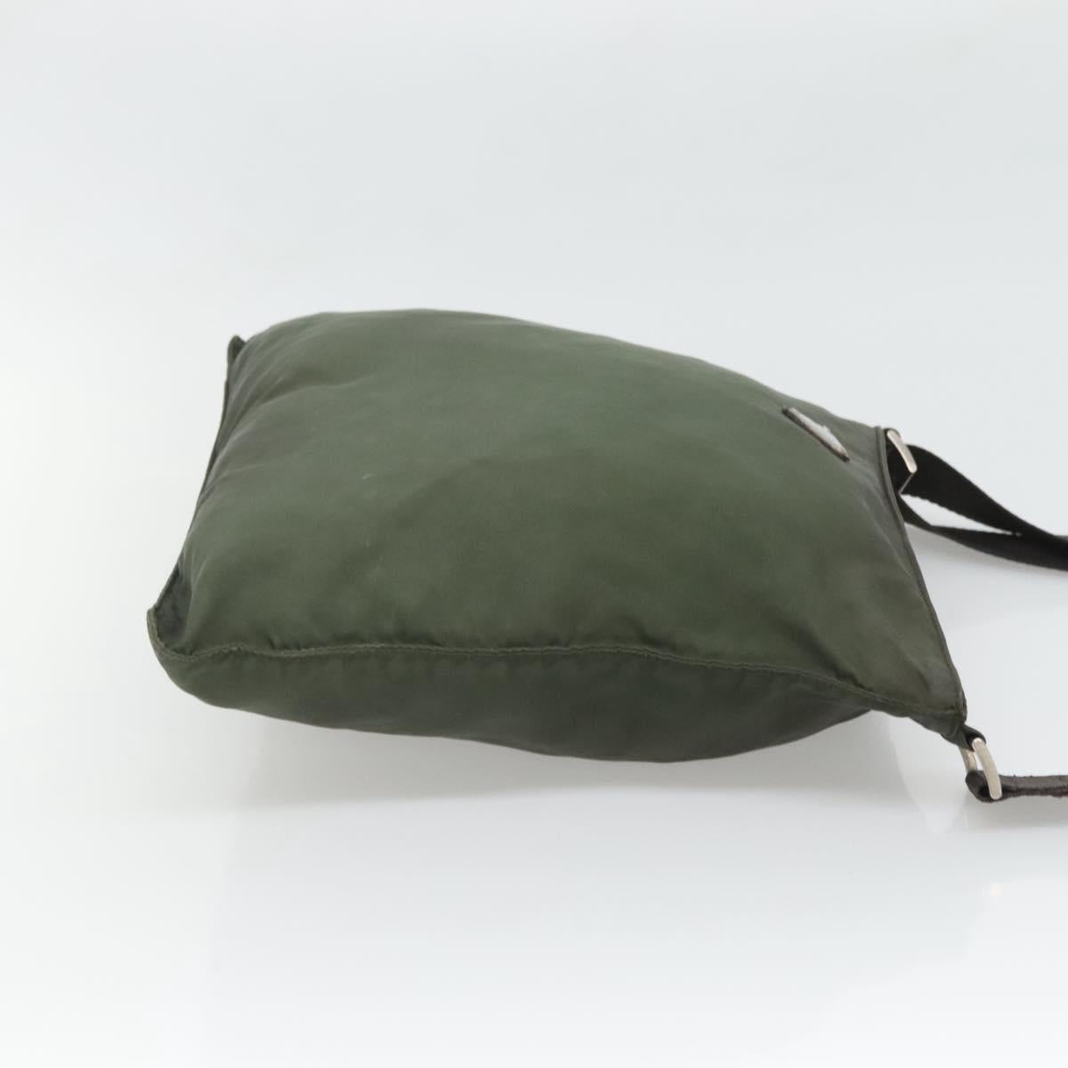 PRADA Shoulder Bag Nylon Khaki Silver Auth bs26349