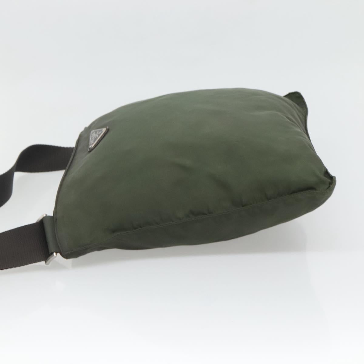 PRADA Shoulder Bag Nylon Khaki Silver Auth bs26349