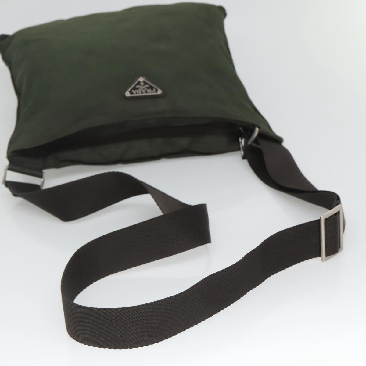 PRADA Shoulder Bag Nylon Khaki Silver Auth bs26349