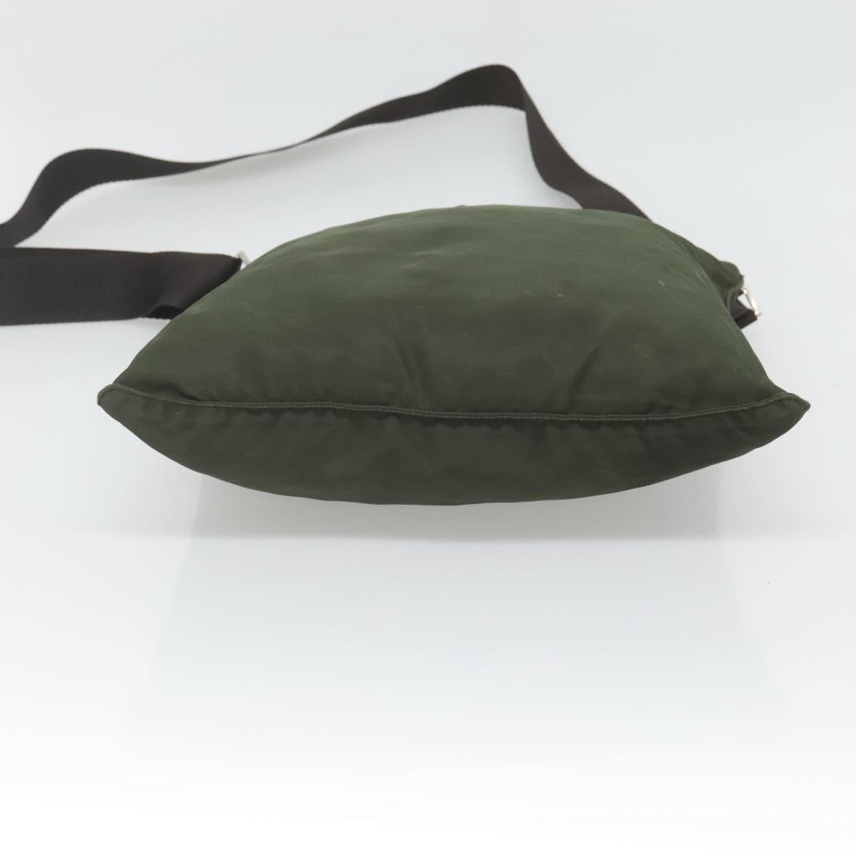 PRADA Shoulder Bag Nylon Khaki Silver Auth bs26349