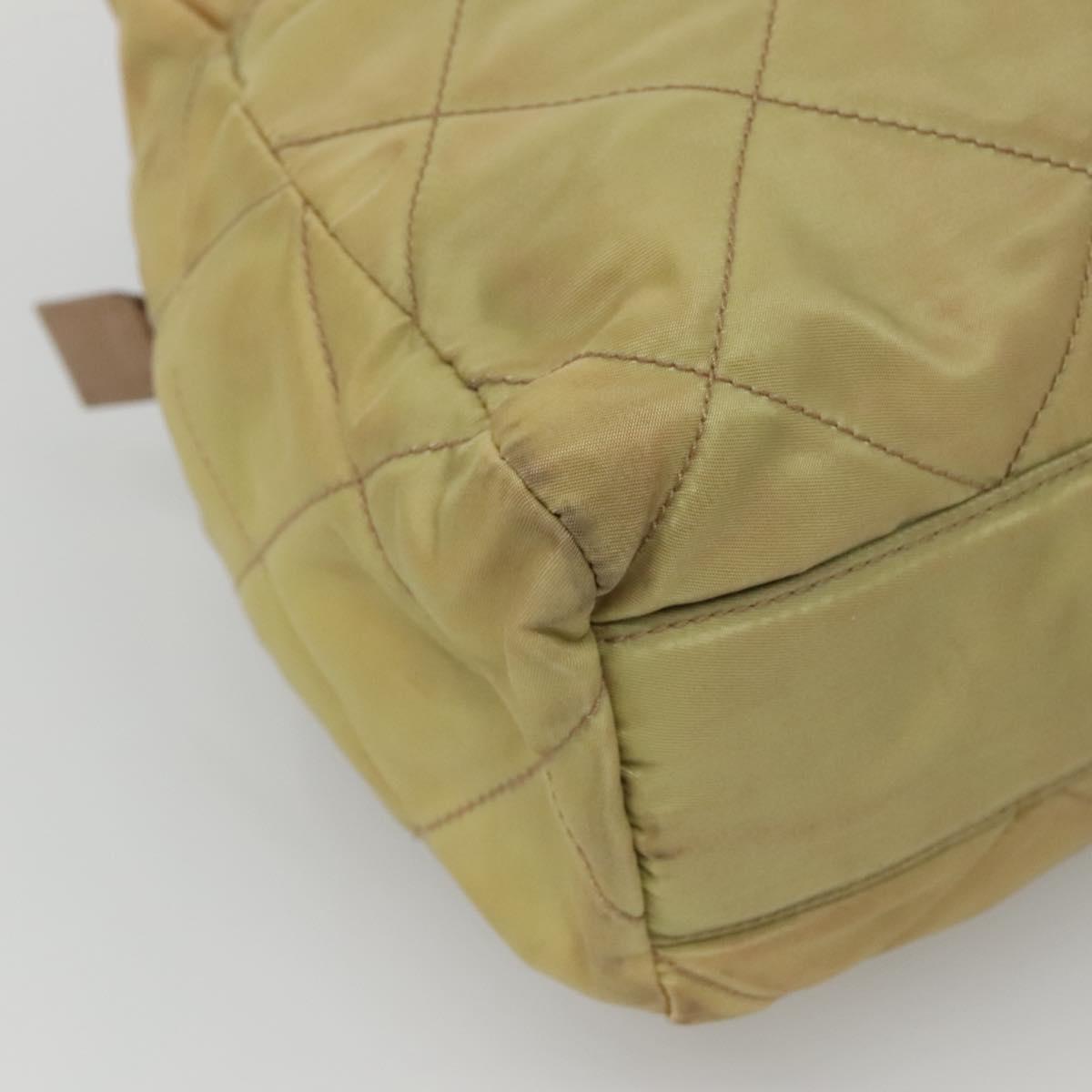 PRADA Chain Shoulder Bag Nylon Beige Gold Auth bs26352