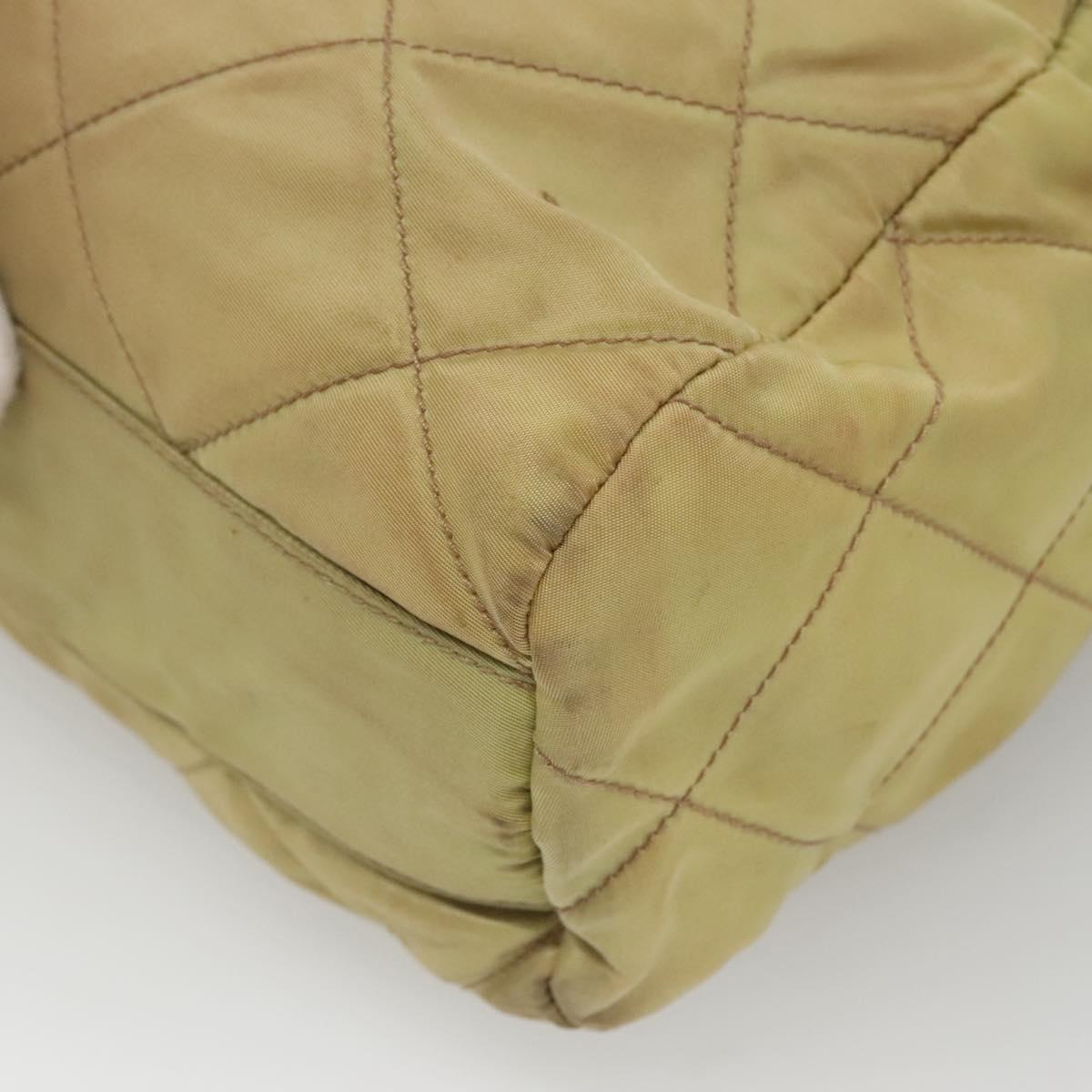 PRADA Chain Shoulder Bag Nylon Beige Gold Auth bs26352