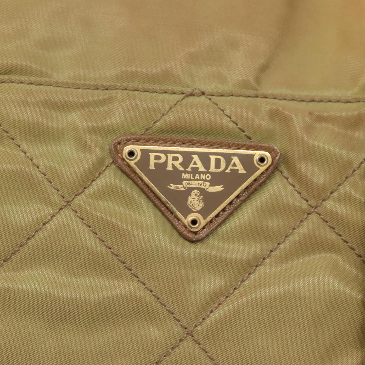 PRADA Chain Shoulder Bag Nylon Beige Gold Auth bs26352