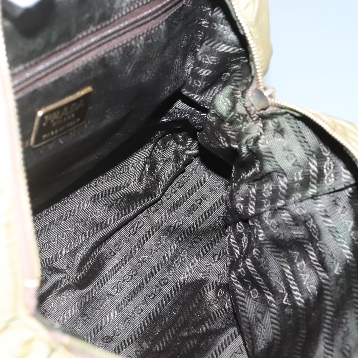 PRADA Chain Shoulder Bag Nylon Beige Gold Auth bs26352