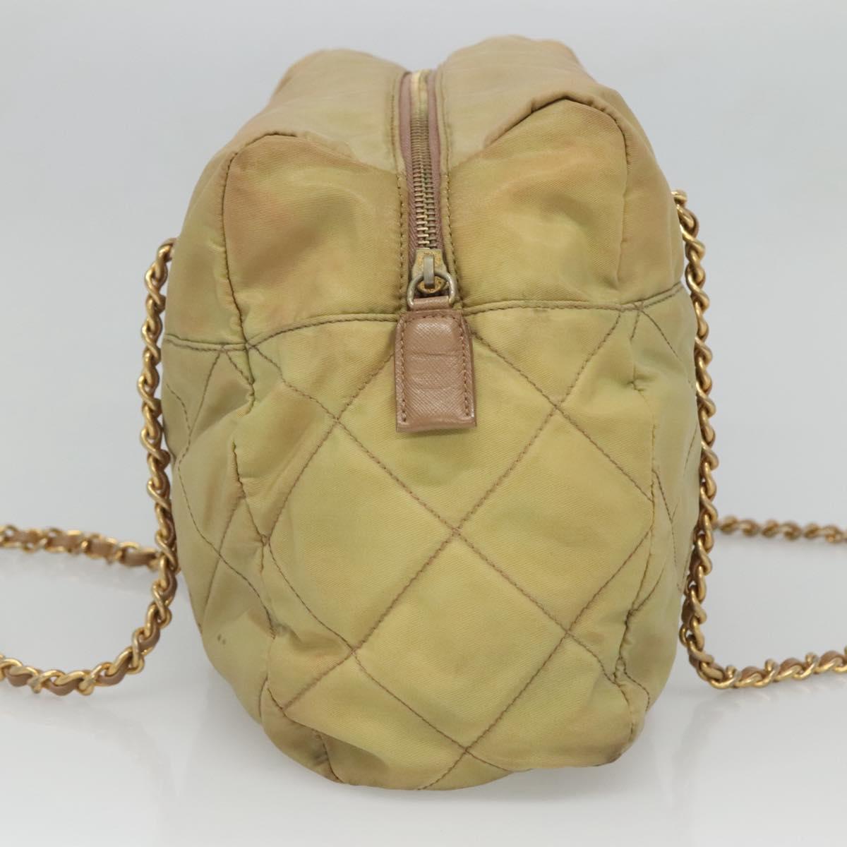 PRADA Chain Shoulder Bag Nylon Beige Gold Auth bs26352