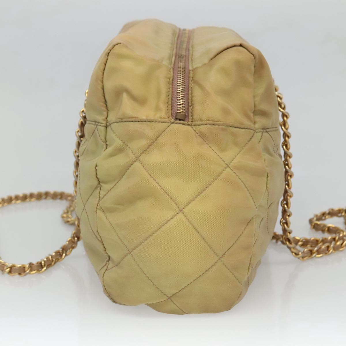 PRADA Chain Shoulder Bag Nylon Beige Gold Auth bs26352