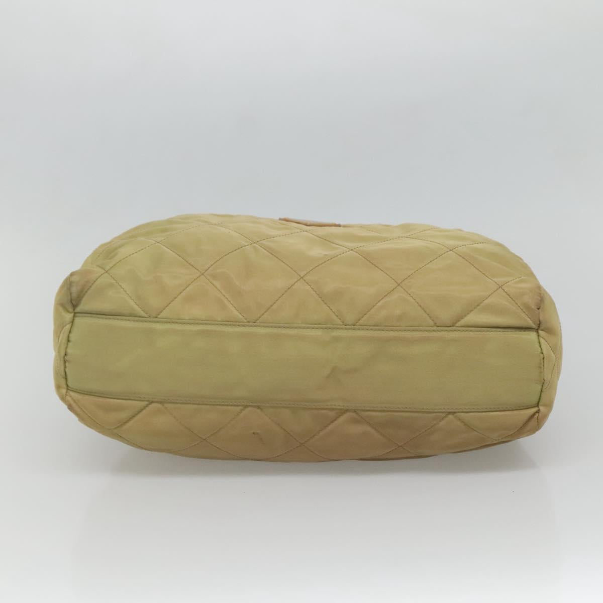 PRADA Chain Shoulder Bag Nylon Beige Gold Auth bs26352