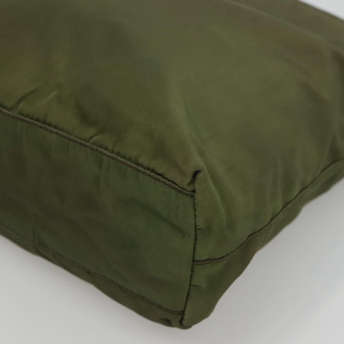 PRADA Shoulder Bag Nylon Khaki Silver Auth bs26358