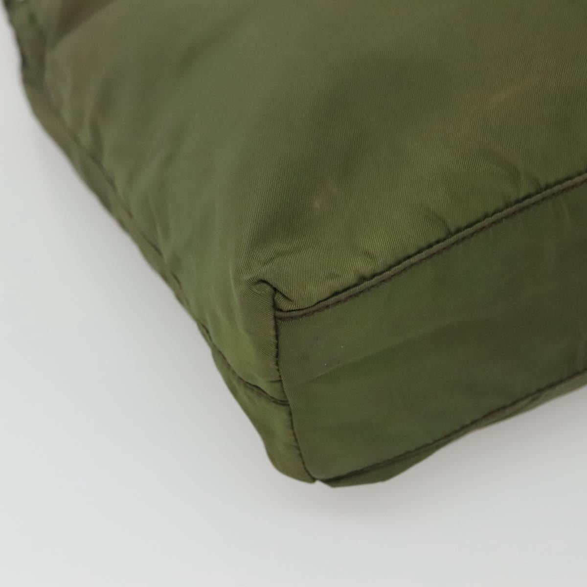 PRADA Shoulder Bag Nylon Khaki Silver Auth bs26358