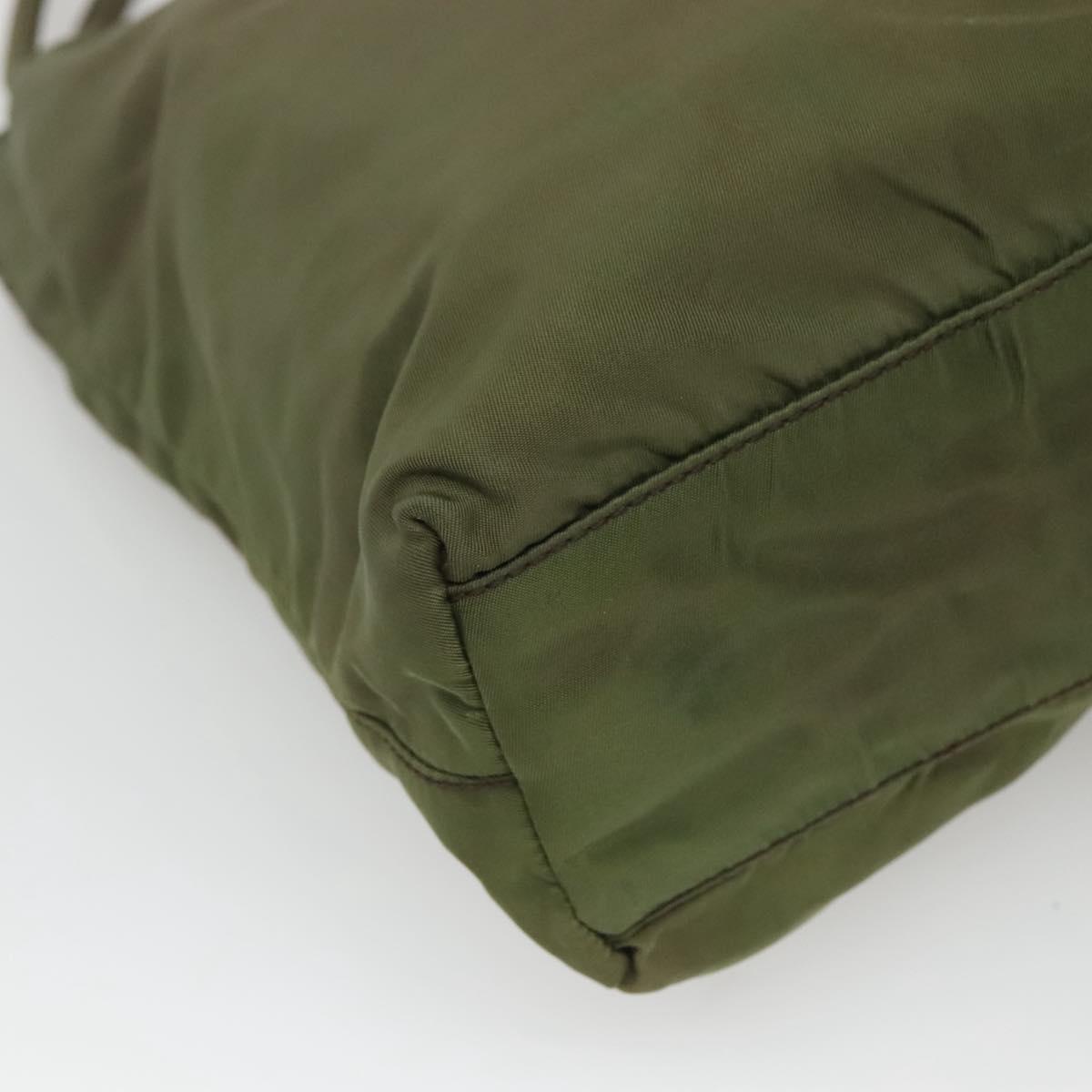 PRADA Shoulder Bag Nylon Khaki Silver Auth bs26358