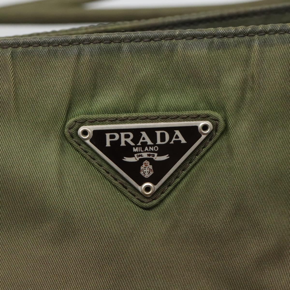 PRADA Shoulder Bag Nylon Khaki Silver Auth bs26358