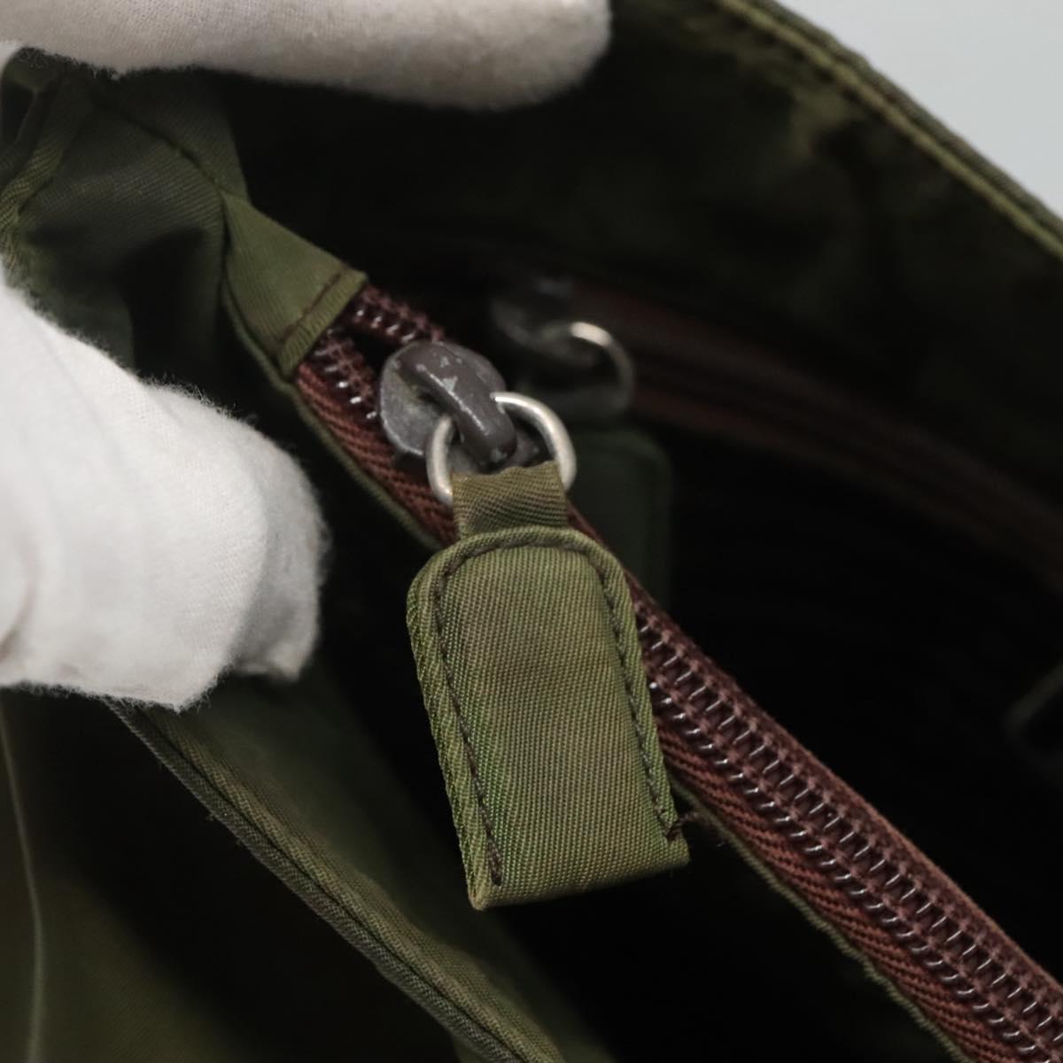 PRADA Shoulder Bag Nylon Khaki Silver Auth bs26358