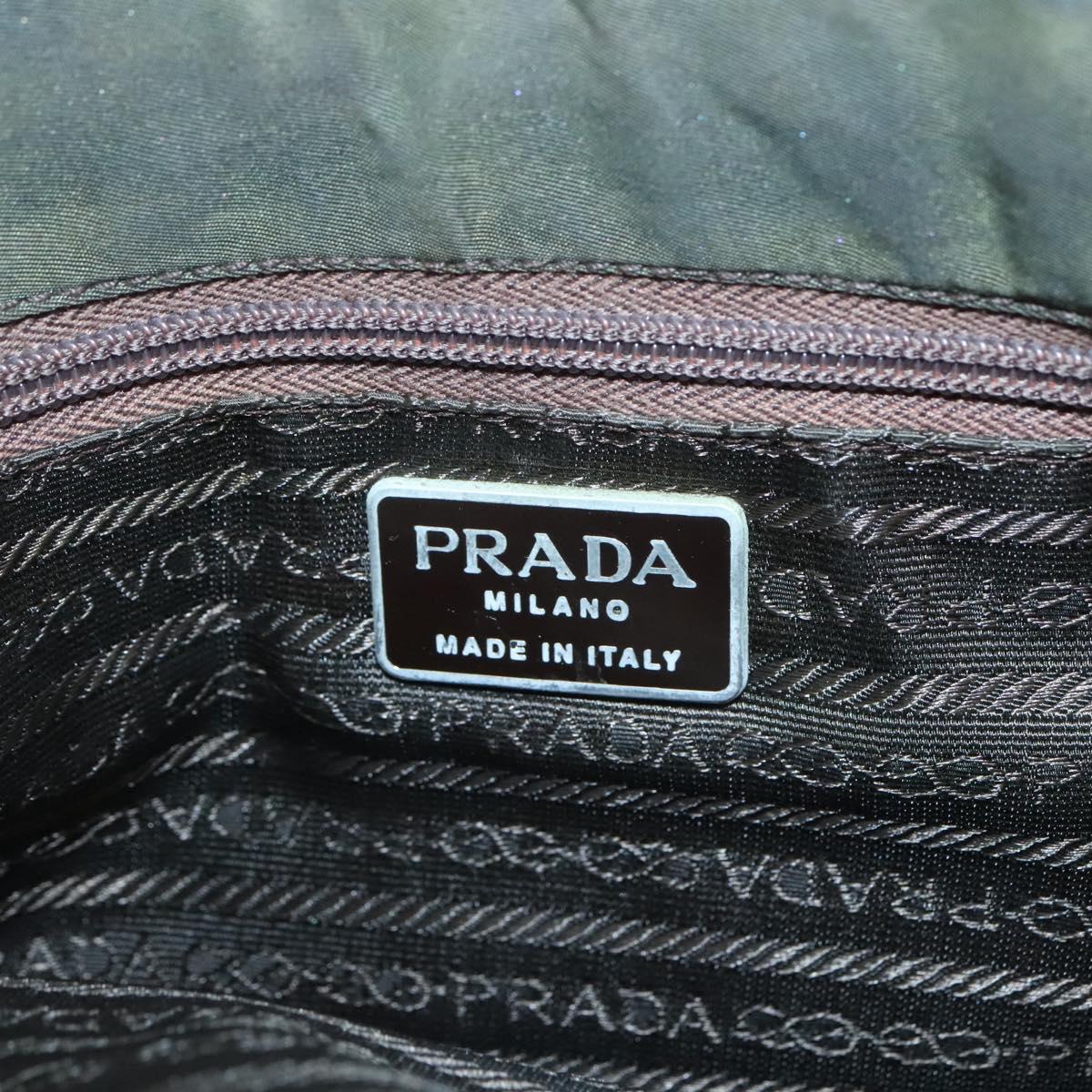 PRADA Shoulder Bag Nylon Khaki Silver Auth bs26358