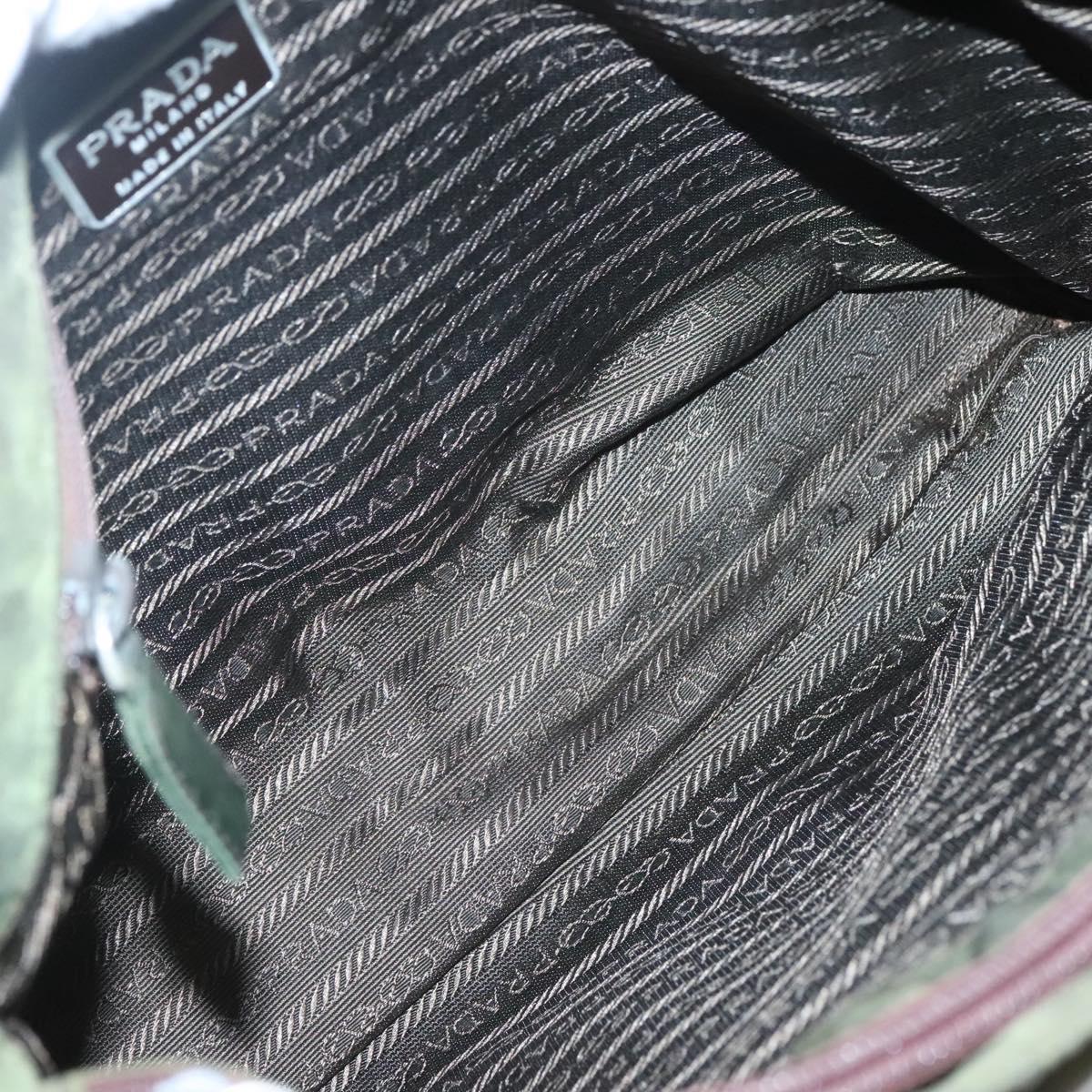 PRADA Shoulder Bag Nylon Khaki Silver Auth bs26358