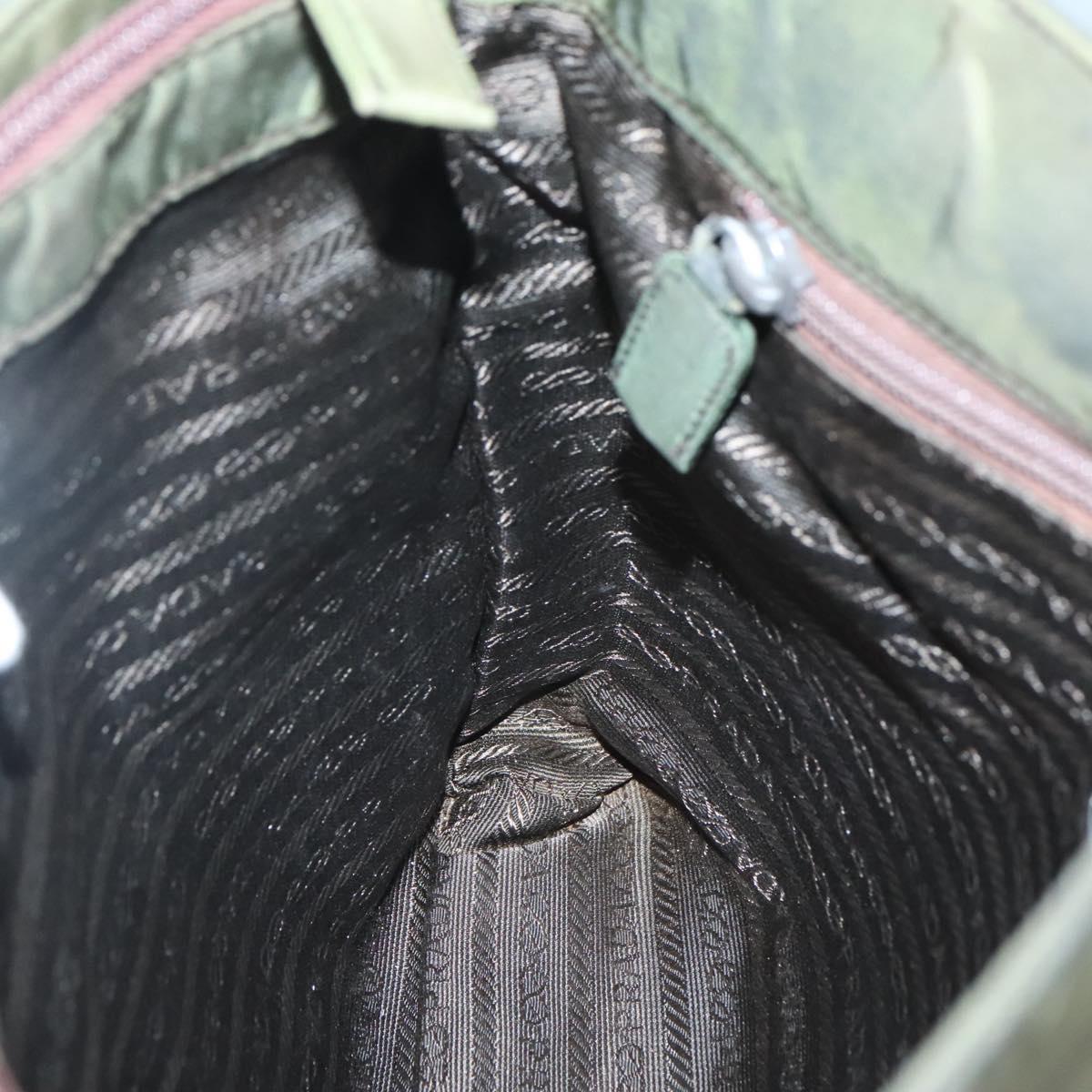 PRADA Shoulder Bag Nylon Khaki Silver Auth bs26358