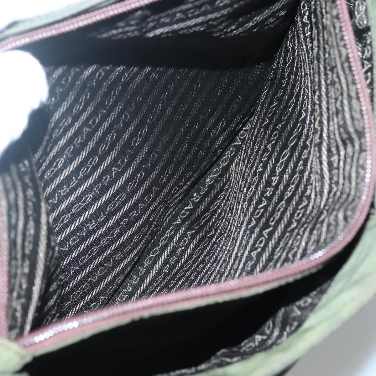 PRADA Shoulder Bag Nylon Khaki Silver Auth bs26358