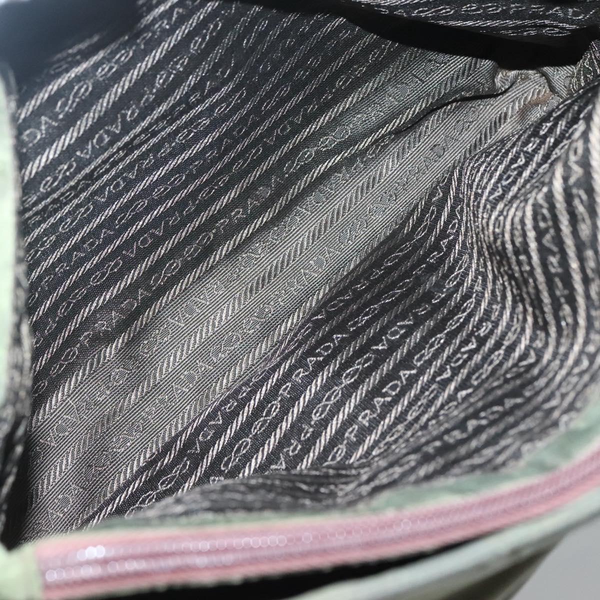 PRADA Shoulder Bag Nylon Khaki Silver Auth bs26358