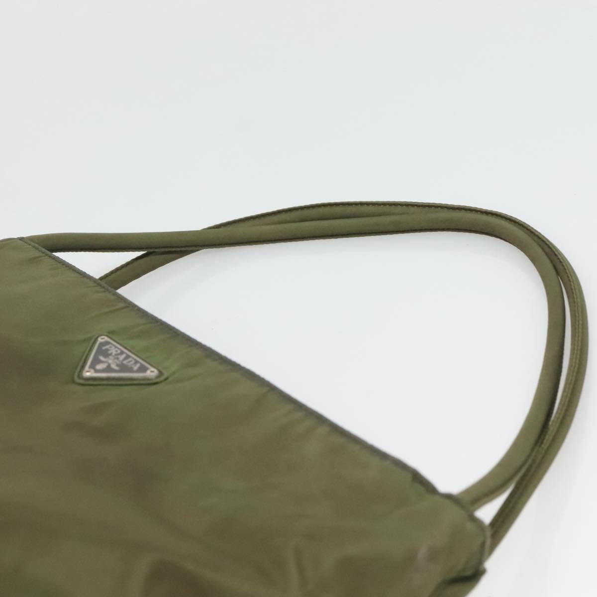 PRADA Shoulder Bag Nylon Khaki Silver Auth bs26358