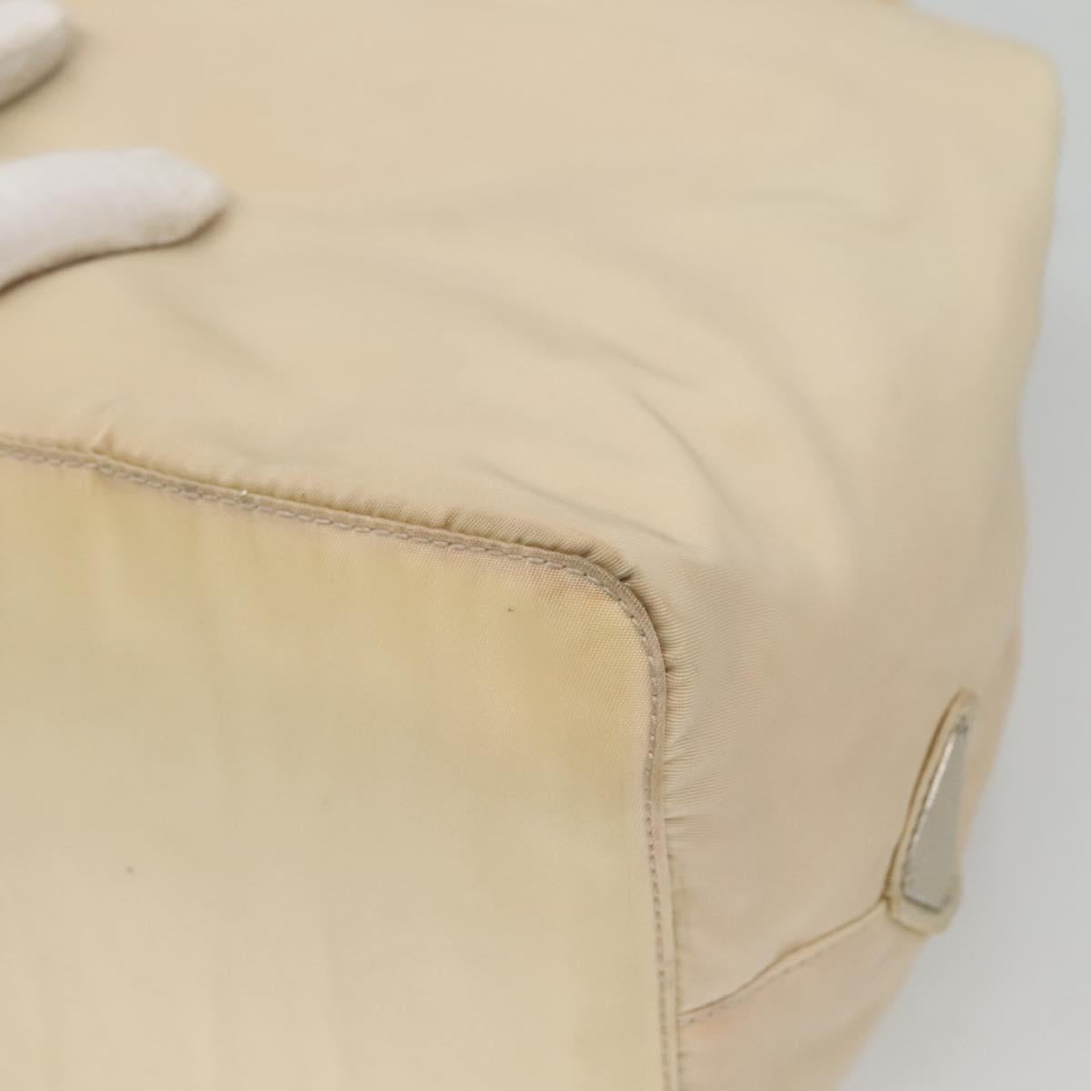 PRADA Hand Bag Nylon Plastic Beige Silver Auth bs26359