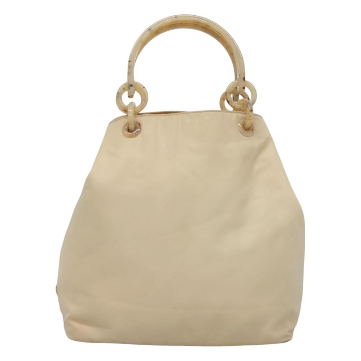 PRADA Hand Bag Nylon Plastic Beige Silver Auth bs26359
