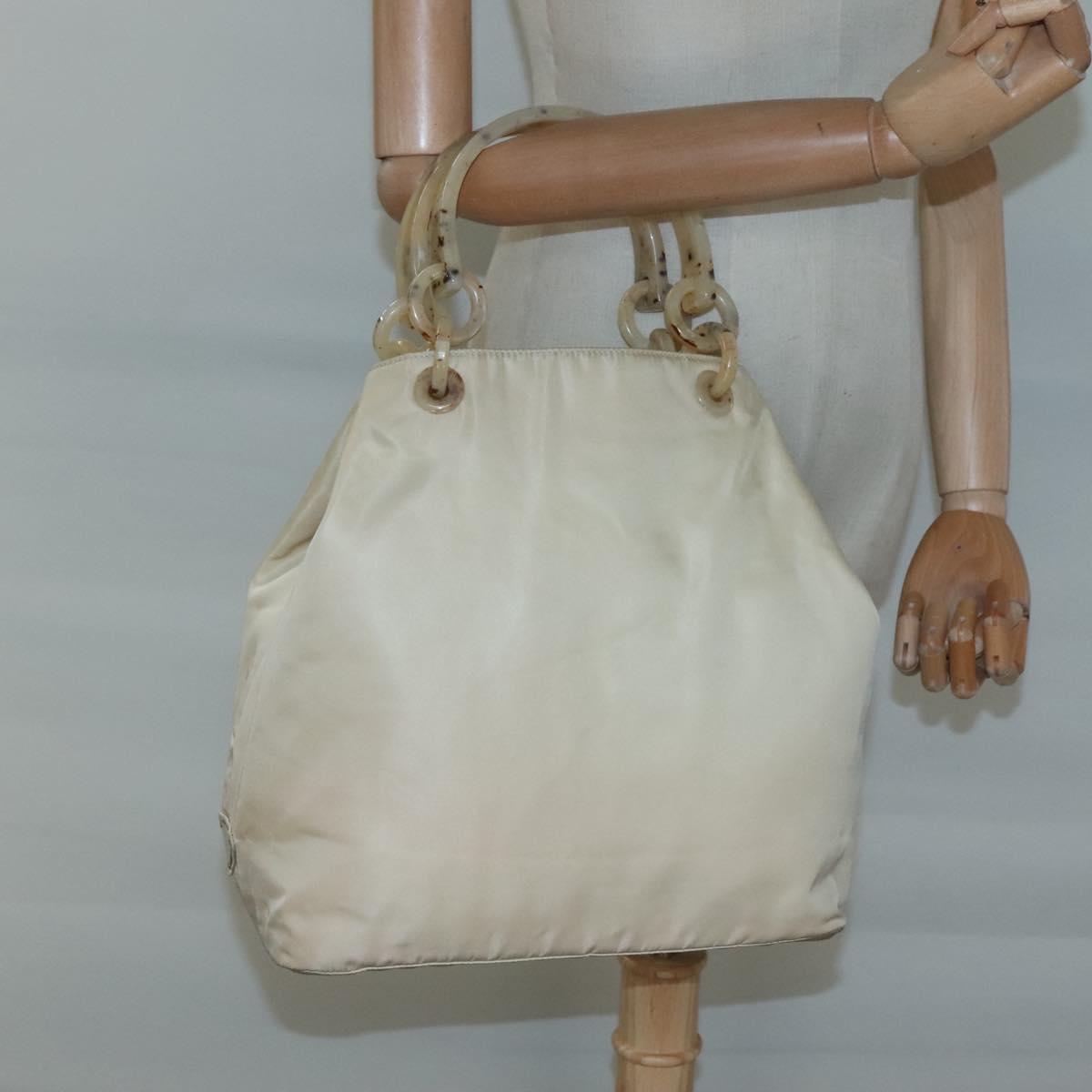 PRADA Hand Bag Nylon Plastic Beige Silver Auth bs26359