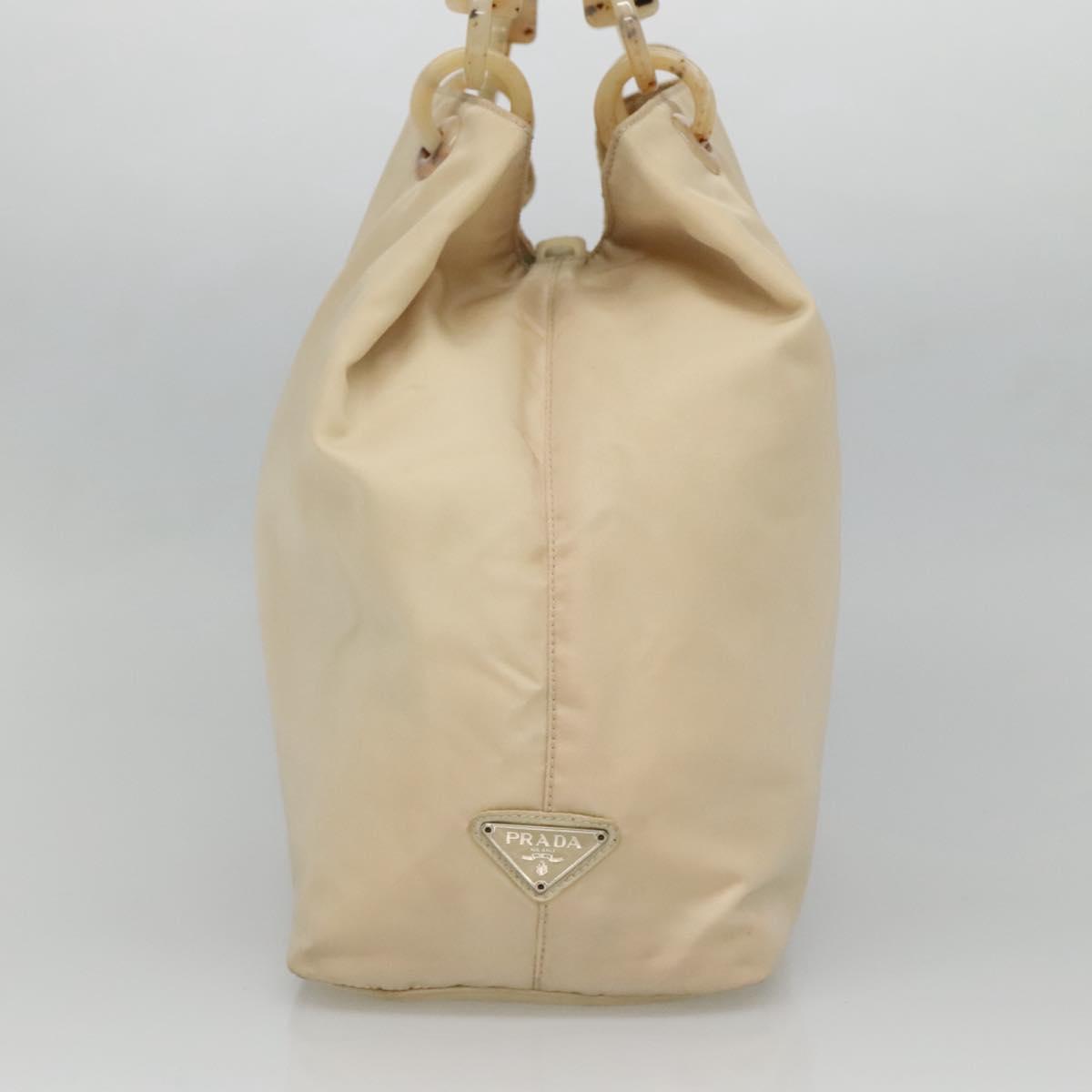 PRADA Hand Bag Nylon Plastic Beige Silver Auth bs26359