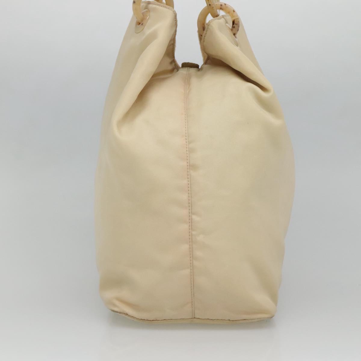 PRADA Hand Bag Nylon Plastic Beige Silver Auth bs26359